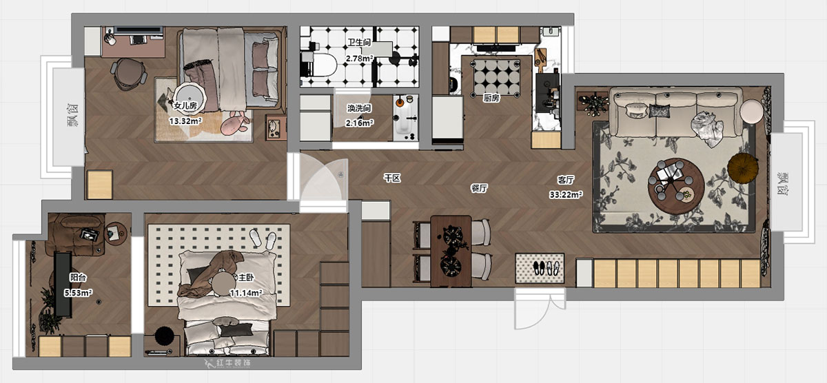 顾娟｜东城水岸1栋B单元804室-90㎡-中古风格｜2室2厅1卫｜旧房装修｜定制家｜全包12